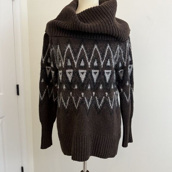 Banana Republic Women's Brae Fair Isle Alpaca Sweater Turtleneck Brown Size XS - Picture 1 of 15